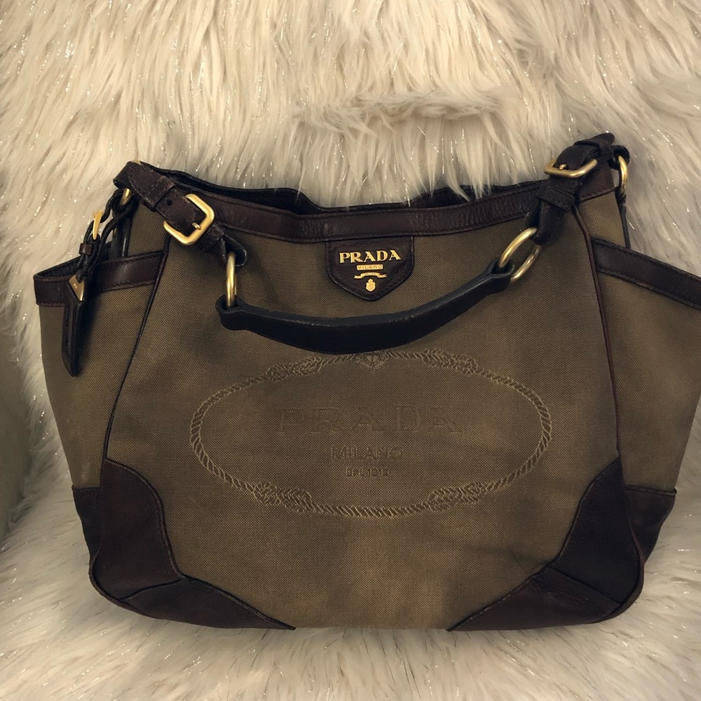 💯% AUTHENTIC PRADA Canapa Jacquard Logo Hobo